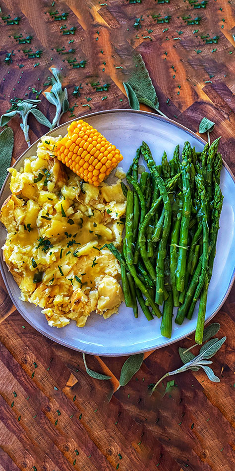 Smashed Potatoes With Shallot Sage Gravy Plantiful Kiki.